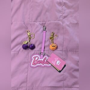 Barbie Pink Logo Wristlet with Purple Cherry & Orange Pumpkin Charms